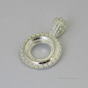 (10mm - 38mm) ROUND Silver Plated Rope Style Cabochon (Cab) Pendant Setting - Picture 1 of 2