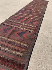 Vintage Hand Woven Tribal Carpet, 2 x 12, Wool Kilim Runner Rug, Red, Brown,