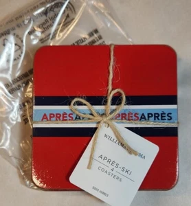WILLIAMS SONOMA Après Ski Coasters Set of 4 French Sous Verres Cork Back 4x4 NIP - Picture 1 of 10