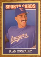 JUAN GONZALEZ, RARE ! 1992 "SPORTS CARDS MAGAZINE" COLLECTOR'S CARD, WOW !