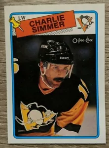1988 89 OPC CHARLIE SIMMER PITTSBURGH PENGUINS la kings BRUINS GOLDEN SEALS - Picture 1 of 2