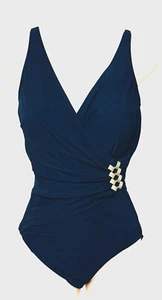 Traje de baño para mujer Slimmingg acanalado Gottex de una pieza acento dorado talla 10” - Imagen 1 de 7