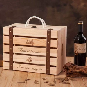2x SEI BOTTIGLIE SCATOLA CASSA VINO LEGNO REGALI NATALE LEGNO TESORO SCATOLE GRANDI - Foto 1 di 9