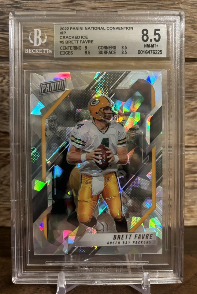 2022 Panini National VIP Gold Pack Prizm Brett Favre Cracked Ice /99 BGS 8.5 - Image 1 of 2