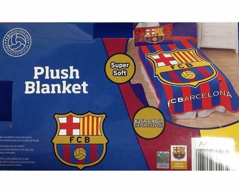 FC Barcelona Twin Sized Plush Throw Blanket 62" X 90" "Licensed" Cover