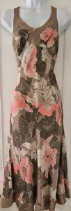 Womens Monsoon Vintage Brown Khaki Sleeveless Floral Silk Y2k Maxi Slip Dress 10 - Picture 1 of 10