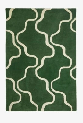 Hand Tufted Green & White Wool Area Rug Without Tariff & duty - Image 1 of 3
