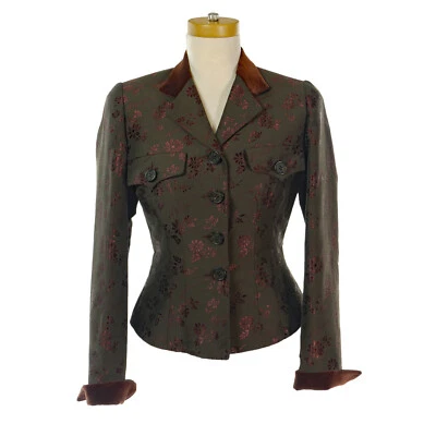 NINA RICCI Haute Boutique Jacket Blazer Sz. 40 / S Brown Floral Cropped FRANCE - Image 1 of 4