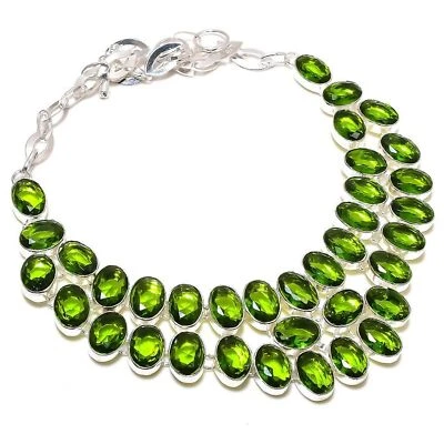 Faceted Peridot Gemstone Handmade 925 Sterling Silver Jewelry Necklace 18" E690 - Image 1 of 4