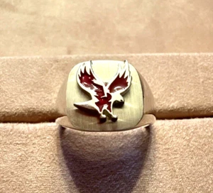 New Sterling Silver Maroon Enamel North Carolina Central Eagles Signet Ring - Picture 1 of 4
