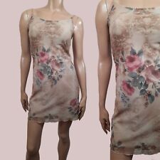 Vintage 90s Mesh Slip Dress Size S Floral Mini Beige Rose Print Fairy Grunge