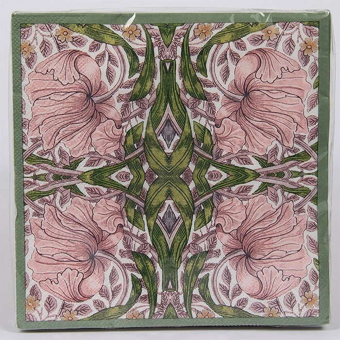 20 x Paper Napkins Pimpernel William Morris Floral Party Lunch Green Pink 3 Ply