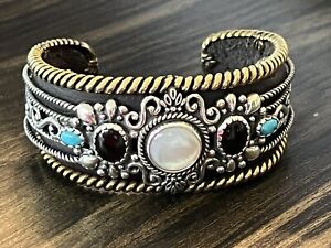 CAROLYN POLLACK AMERICAN WEST LEATHER MOP ONYX TURQUOISE CUFF BRACELET