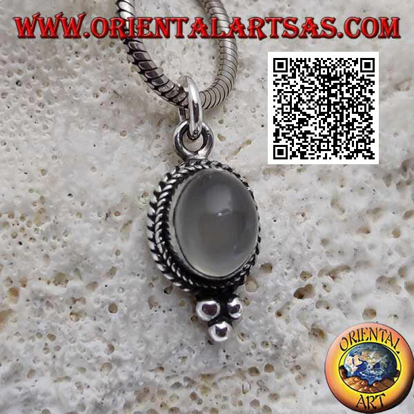 Ciondolo in argento 925‰ pietra di luna ovale con intreccio e con tre palline so - Immagine 1 di 1