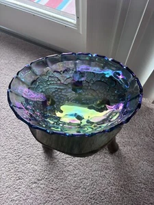 Vintage Blue Carnival Indiana Glass Large Oval Footed Fruit Bowl Iridescent - Picture 1 of 6