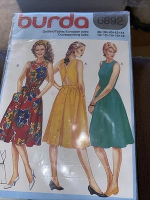 Burda 6892 Misses Sundress Sewing Pattern 1984 Cut Out Back Tie Front Pockets - Image 1 of 3