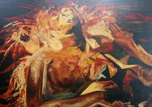 Pintura al óleo apocalíptica Robert Ottiger (grande) sobre placa de aluminio (muerte nuclear) - Imagen 1 de 4