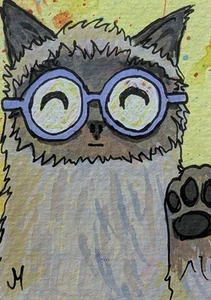 ACEO Katze Gemälde Original Kätzchen Siam zeitgenössische Volkskunst Josh Merritt - Bild 1 von 1