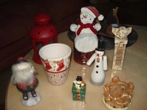 Konvolut Weihnacht Deko 8 teilig Räuchermännchen, Holzschneemann Metall-Laterne - Bild 1 von 10