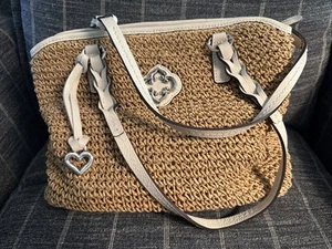 Brighton Raffia Handbag Natural W/white Leather Trim - Picture 1 of 11