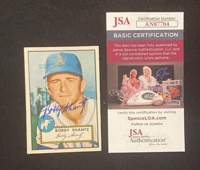 1952 TOPPS BOBBY SHANTZ #219 NRMT RANGE HAND SIGNED JSA/COA ORIGINAL RARE - Image 1 of 3
