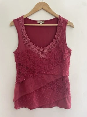 One World Women's Solid Pink Floral Lace Sheer Polyester Sleeveless Tank Top S - Image 1 of 4