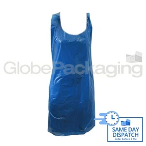 100 x STRONG DISPOSABLE BLUE KITCHEN APRONS 27x42", 20mu - Picture 1 of 5
