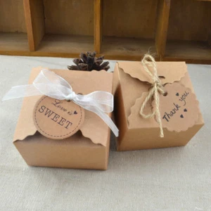 10/50/100PCS Kraft Candy Boxes Wedding Favour Favor Sweet Cake Gift TAG INCLUDED - Picture 1 of 5