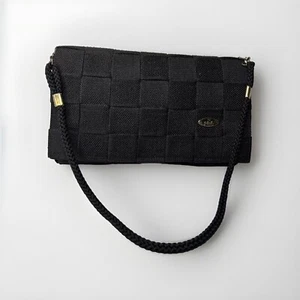 Vintage Gabriella Made in Italy Black Woven Shoulder Bag Purse W Brass Hardware - Picture 1 of 10