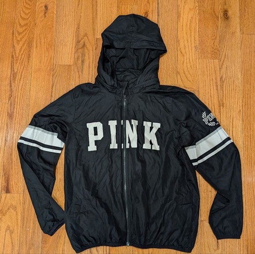 UNDERCOVER Giacca a vento varsity rosa bianco e nero con cappuccio zip zip zip davanti giacca