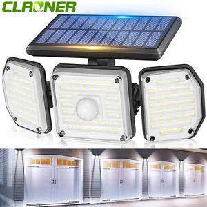 3-Head Solar Light LED PIR Motion Sensor Outdoor Garden Wall Security Lamp - Picture 1 of 6