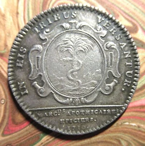 FRANCE- 1710-SNAKE ON A PALM TREE-MASTED SHIPS-GROCERS &PHARMACISTS -SILVER-RARE - Picture 1 of 2