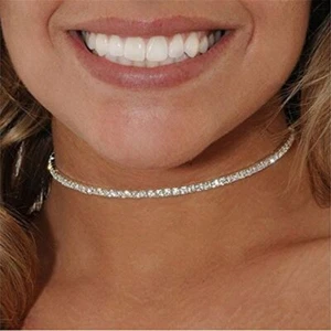 Rhinestone Necklace Diamante Crystal Choker Shine Silver Gold Clear Party Gift - Picture 1 of 4