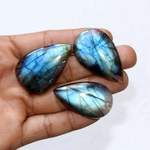 171 Carat Natural Multi Labradorite Pear Shape Cabochon Loose Gemstone 3 Pcs Lot - Picture 1 of 3