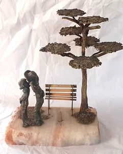 Boy & Girl Kissing Bronze on Onyx Sculpture Signed Mario Jason Original Art - Picture 1 of 10