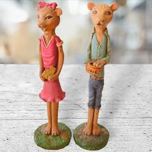 Jim Shore 4112 & 4113 Honey Bear Couple Boy Holding Honey Pot Girl Comb - Picture 1 of 2