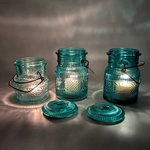 Lote De Colección Años 70 De 3 Tarros Estilo Fianza Alambre Enlavado Azul 4" y 5" Decorativos-LEER - Imagen 1 de 5