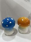 Vintage Gambles Mushrooms Salt & Pepper Shakers. Retro. Blue & Orange. RARE!