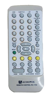AUDIOVOX Remote Control Only RC-1730 For Portable DVD Player with Battery - Image 1 of 4