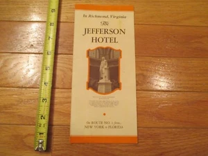 Folleto de viaje de colección Richmond Virginia the Jefferson Hotel VA - Imagen 1 de 3