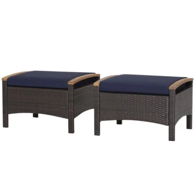 Set of 2 Patio Outdoor Rattan Wicker Ottoman Footstool Footrest Seat w/Cushion - Image 1 of 4
