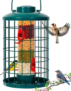 Caged Bird Feeder for Wild Birds Outside, (Green) - Picture 1 of 5