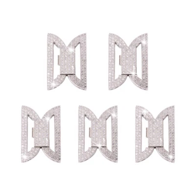 5pcs Cubic Zirconia Fold Over Clasps Bowknot Shape Platinum Brass Link 35.5mm - Image 1 of 4