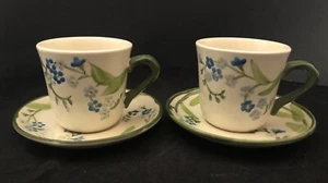 2 Vintage Franciscan Forget Me Not 8oz CUPS & SAUCERS Interpace - Picture 1 of 6