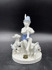 Estatuilla vintage de porcelana Gerold niño con flauta y cabras con Alemania  - Imagen 1 de 12
