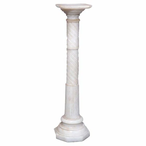 Antique Neoclassical Carved Alabaster Sculpture Pedestal, Rope Twist Form, 1890 Cover