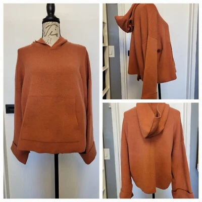 Zara Women Rust Orange Oversized Streetwear Drop Shoulder Pullover Hoodie Size S - Image 1 of 4