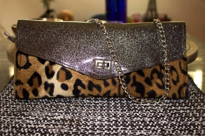 Vintage Trophy Queen Clutch Handbag Leopard Fur and Sparkle Vinyl $265 RARE - Image 1 of 4
