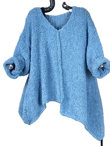 Maglione LaBass oversize Boucle CUCITURE asimmetrico BLU 44 46 48 50 52 54 56 - Foto 1 di 23