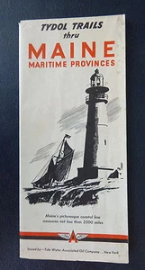 1940 Maine road map Flying A oil gas Tydol Maritime Provinces - Picture 1 of 5